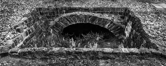 tunnel, monocromatico, mattone, vecchio, bunker, rifugio