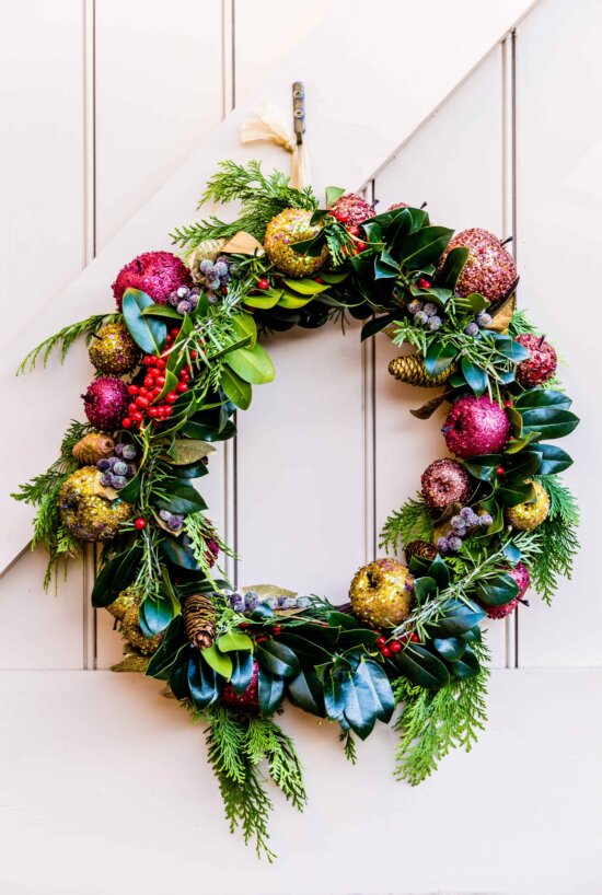 arrangement, decoration, Christmas flower wreath, front door