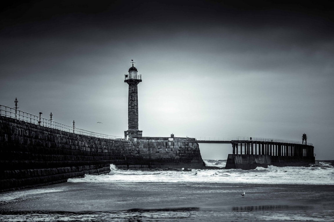 Free picture: water, sunset, sea, pier, tower, beacon, structure