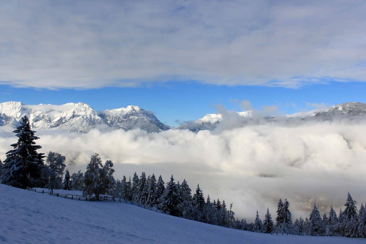 lạnh, mùa đông, băng, tuyết, đám mây, bầu trời xanh, gỗ, núi, phong cảnh, frost