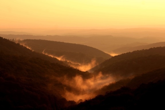 landscape, dawn, mountain, sky, sunset, fog, valley