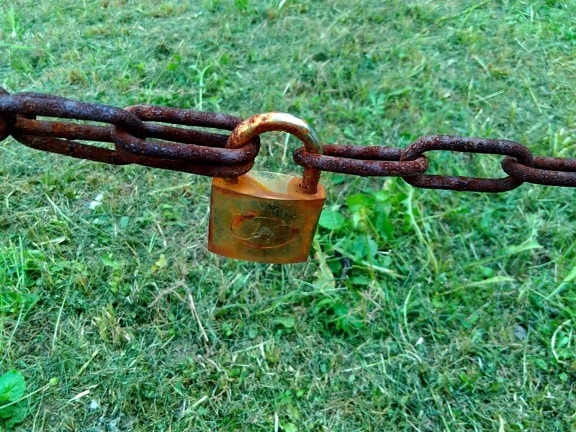 protection, steel, chain, rust, grass, padlock, security, iron