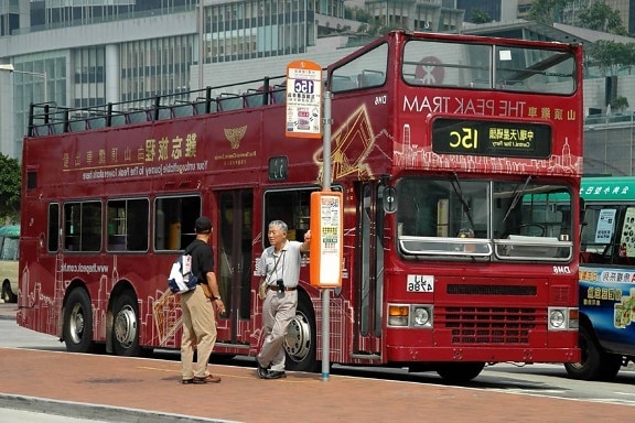 λεωφορείο, όχημα, δρόμος, πόλη, φορτηγό, μεταφορές, στο κέντρο της πόλης