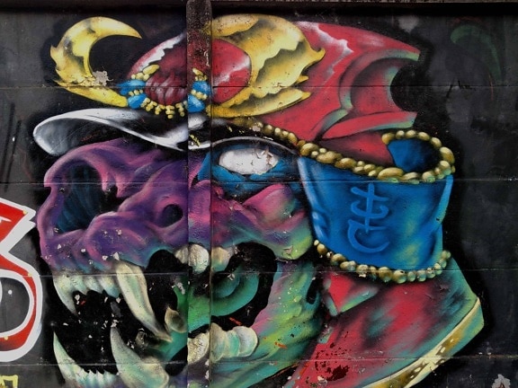 graffiti, kleurrijk, kunst, masker, dier, muur