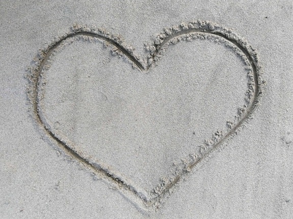 liefde, hartje, teken, textuur, zand, strand, kust, romantiek
