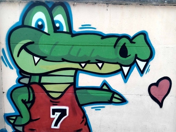 крокодил, улицата, градски, вандализъм, изкуството, стена, илюстрация, графити
