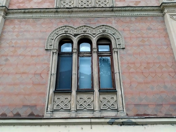 antiguo, fachada, casa, ventana, ladrillo, arquitectura, pared, exterior
