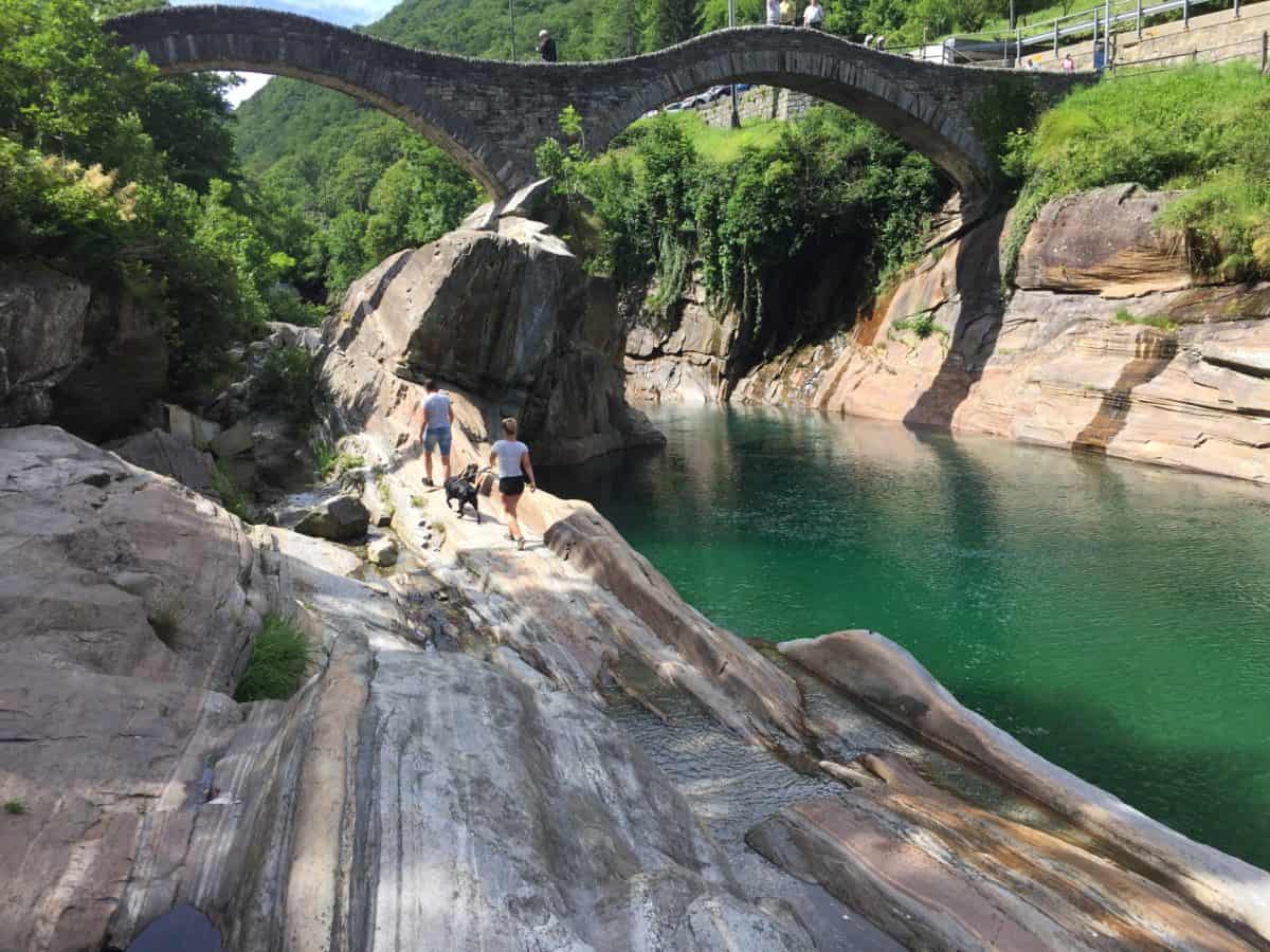 ponte de pedra, paisagem, natureza, água, Rio, verão, montanha, floresta