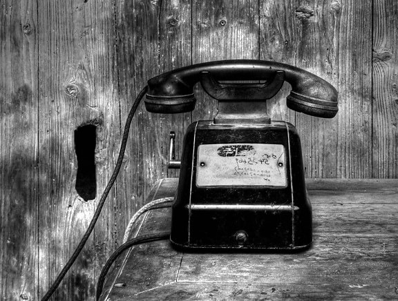 Retro zwart-wit, antiek, telefoon, oude, klassiek, nostalgie, hout, telefoon