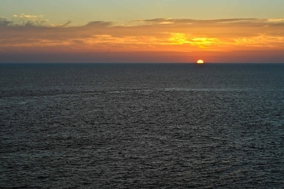 夜明け、夕日、海、太陽、水、海、地平線、屋外、空