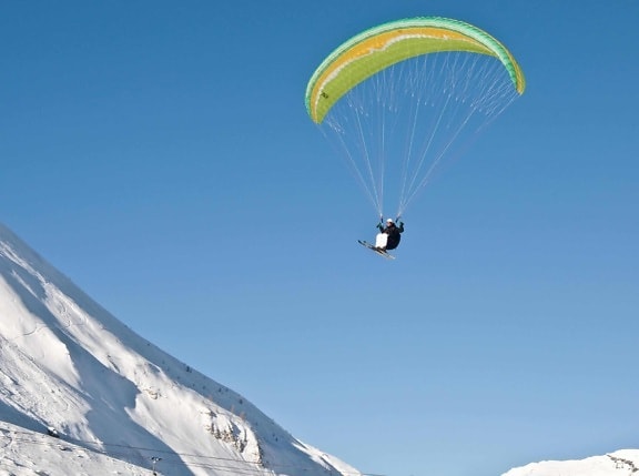 deporte extremo, frío, alto, nieve, invierno, montaña, aventura, sky, paracaídas