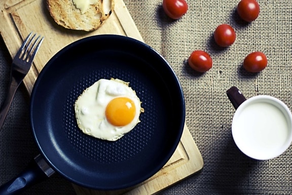 doručak, jaja, hrana, pan, stol, kava