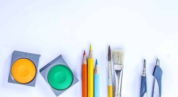 pensel, palett, utstyr, utdanning, blyant, kreativitet