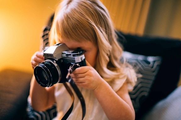 lentille, enfant, zoom, paparazzi, appareil, équipement, photographe