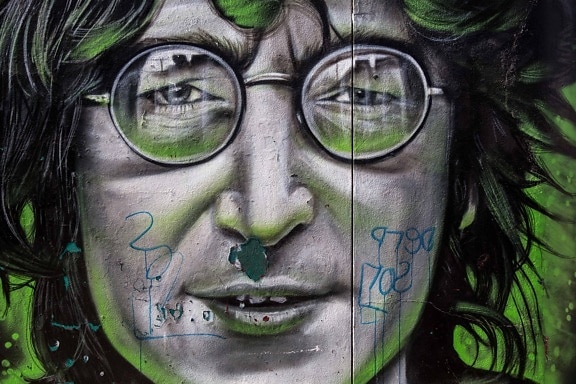 Graffiti, arte, decorazione, faccia, ritratto, maschera, verde