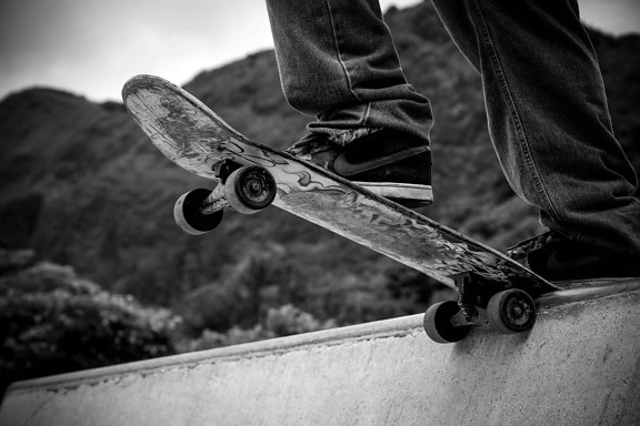 skateboard, ulica, klizati, crno-bijeli, propeler, mehanizam