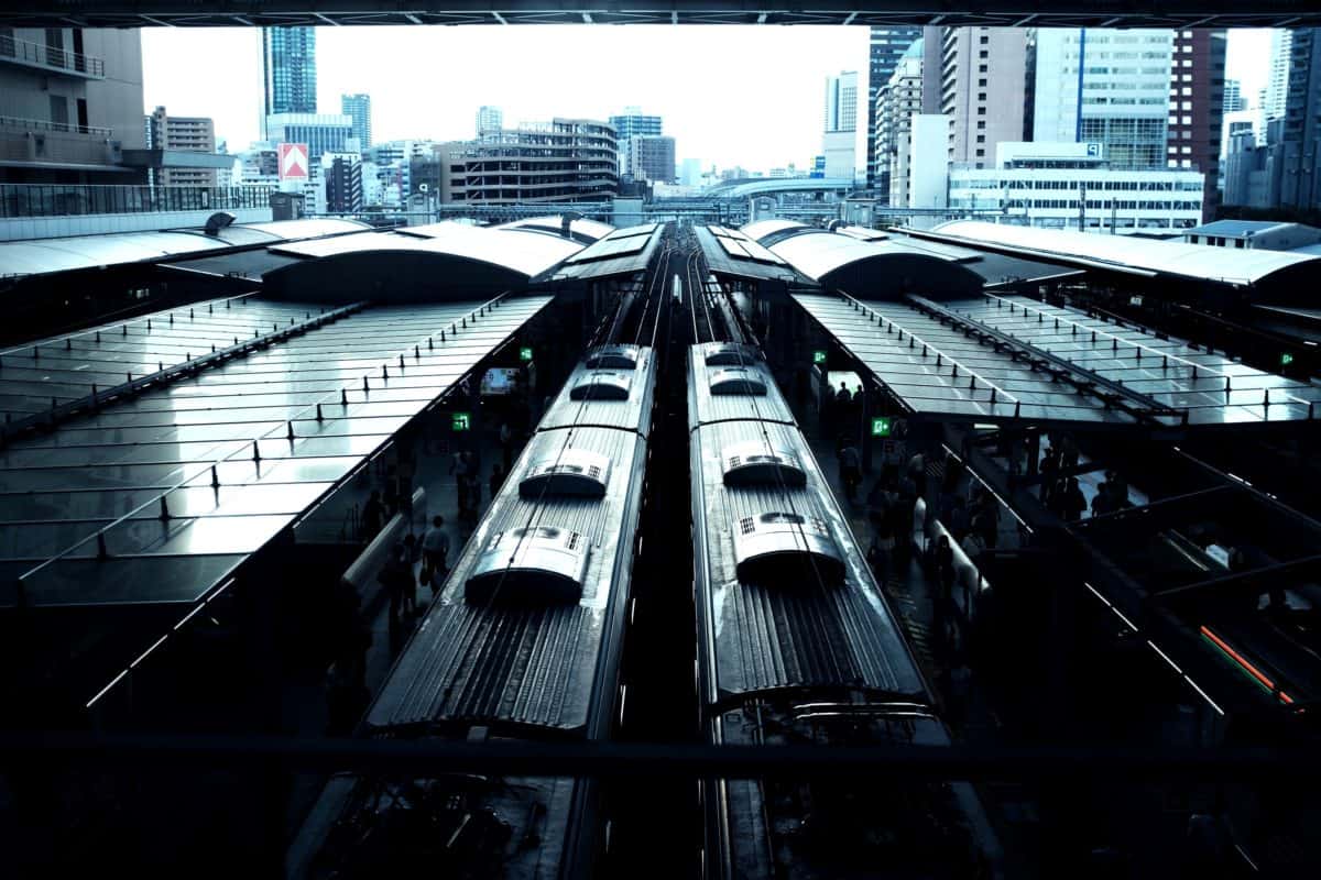 tog, urban, arkitektur, jernbanestasjonen, byen, sentrum