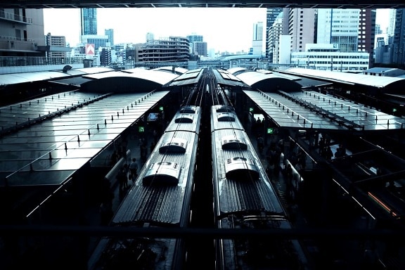 поїзд, міських архітектури залізнична станція, місто, центру міста
