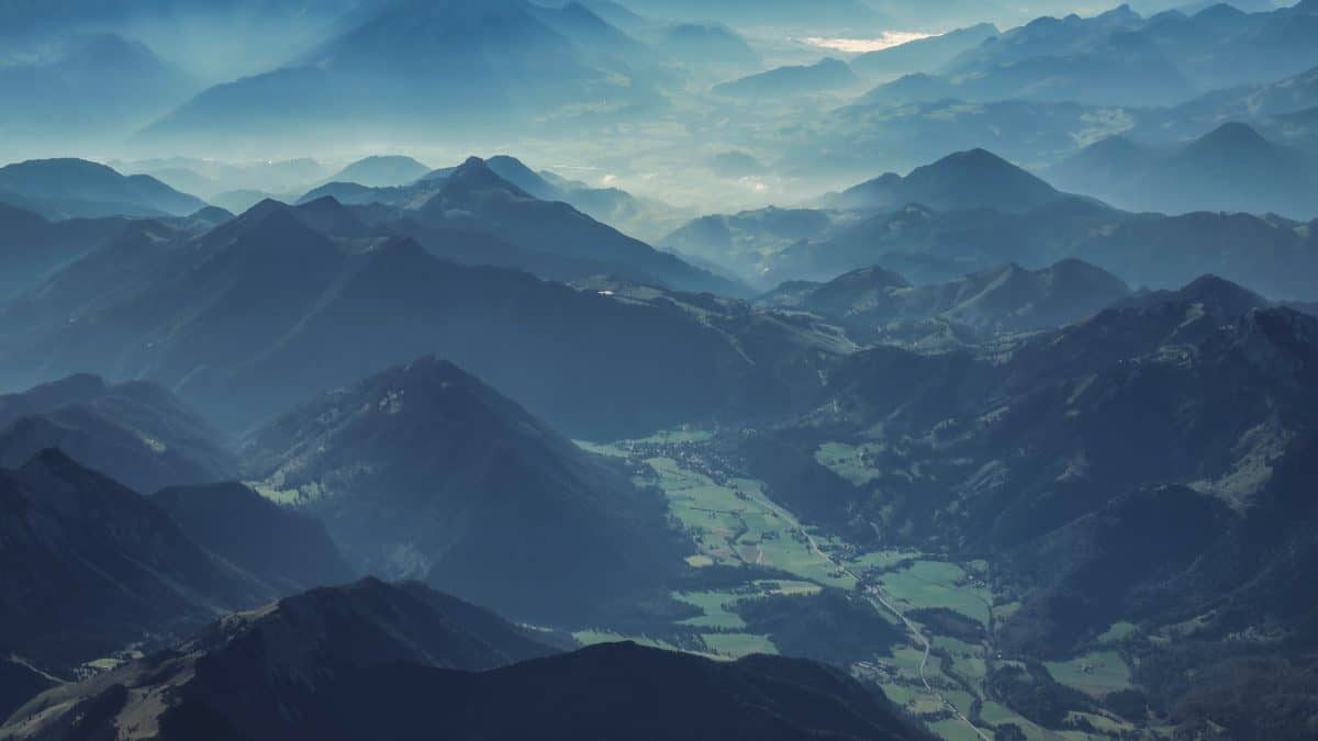 fog, mountain, landscape, glacier, sky, outdoor, valley