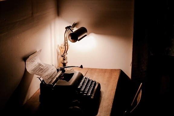 electricidade, máquina de escrever, antigo, antiguidade, tipografia, sombra, escuridão, parede, interior