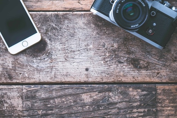 câmera fotográfica, equipamento, antiguidade, celular, antigo, de madeira