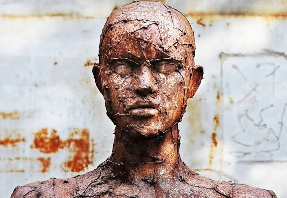 bronze, metal, hoved, mand, mennesker, udendørs, art, skulptur