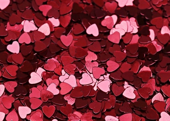 confetti, red paper, emotion, love, romance, design, art, heart