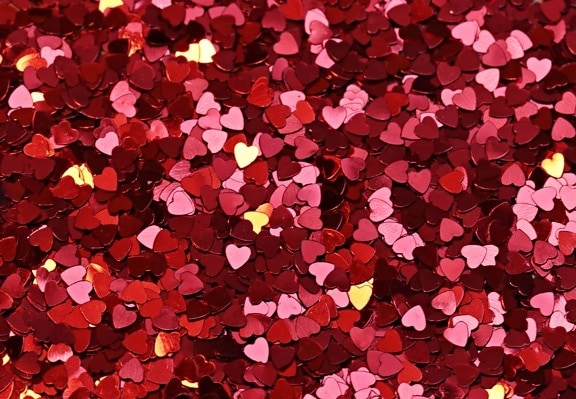 konfety, červené srdce, textury, emoce, láska, romance