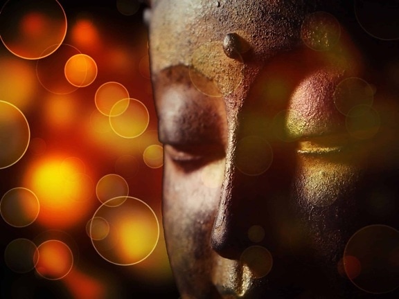 A buddhizmus, az arc, fej, elvont, művészet, szín, vallás, elmélkedés, sötét, árnyék