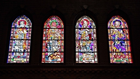 kaple, kostel, katedrála, náboženství, barevné, stínované, umění, okno