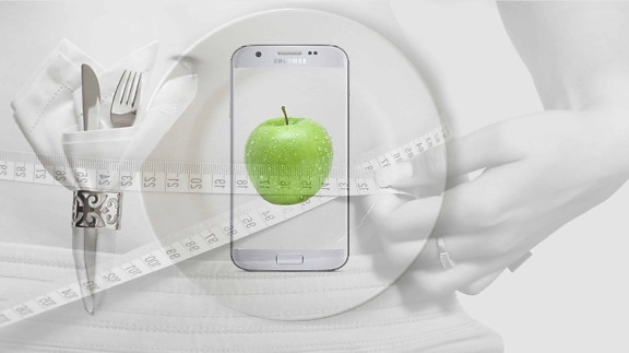 photomontage, plate, apple, diet, food, organic, health