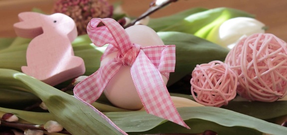 Великденско яйце, подреждане, плат, панделка, цветя, пролетта, декорация, заек