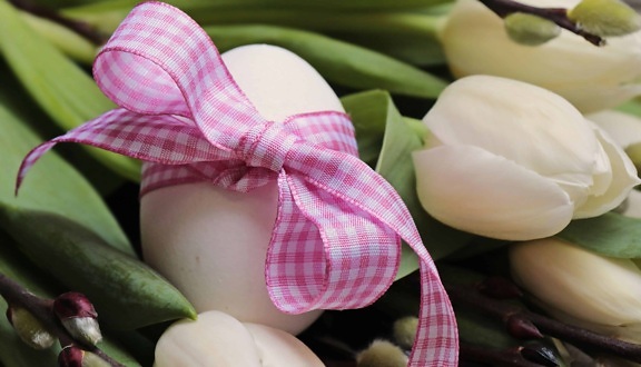 Uovo di Pasqua, natura, nastro, tessuto, decorazione, uovo, fiore