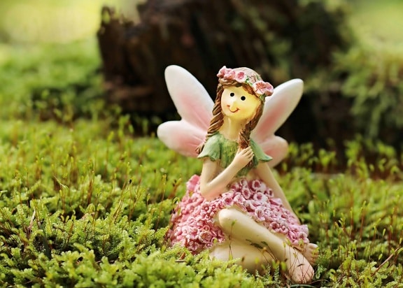plastic toy, fairytale, moss, lichen, garden, object