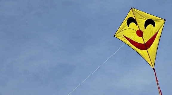 yellow kite, blue sky, outdoor, dragon, wind, fun, rope, toy