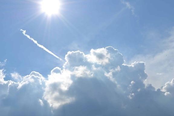kondensacji, wysokiej, klimat, natura, niebo, niebo, słońce, światło dzienne, chmury, powietrza, samolot