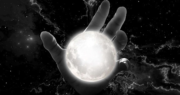 planeta, Luna, fotomontaje, monocromo, brazo, esfera, luz, mundo, universo