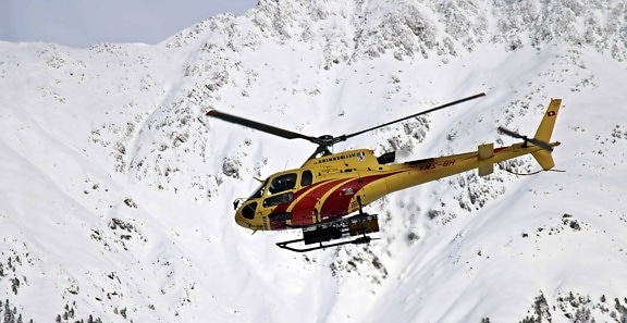 雪、ヘリコプター、冬、航空機、寒さ、山