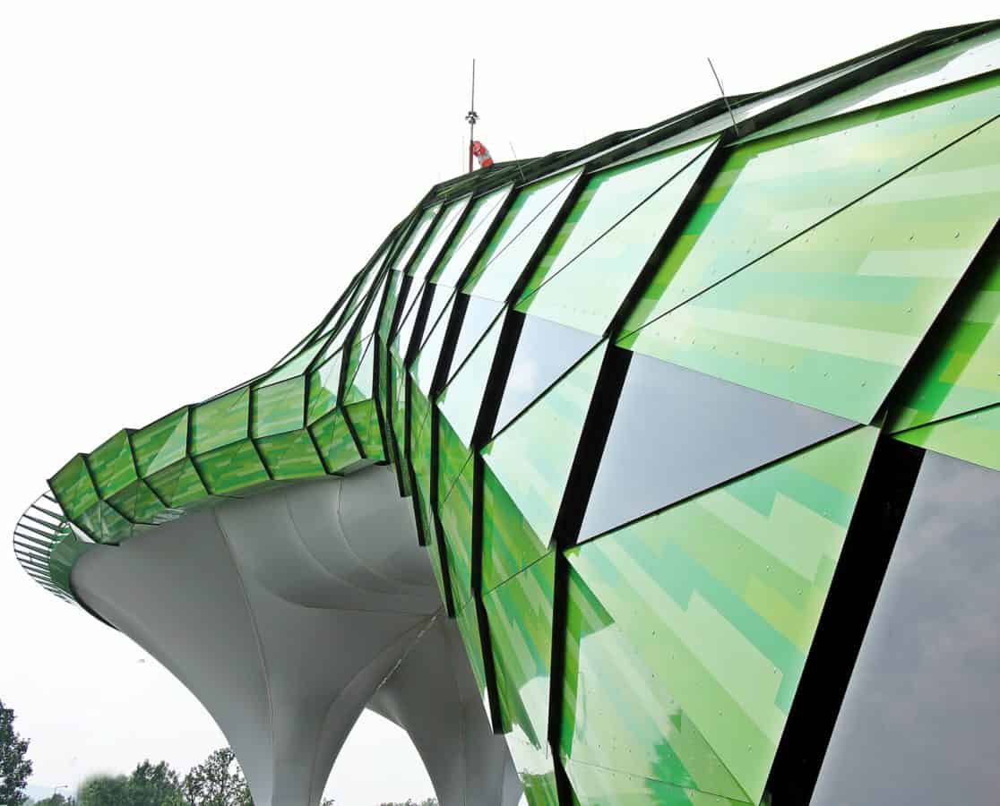 grön, arkitektur, exteriör, fasad, modern, glas, byggnad, reflektion, sky
