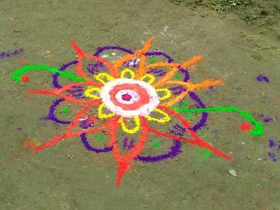 Rangoli, κιμωλία, χρώμα, τέχνη, holi, πολύχρωμα, έδαφος, υπαίθριο