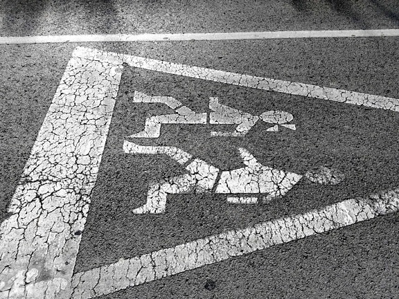 交通标志, 标志, 单色, 路面, 沥青, 道路, 街道, 地面