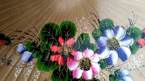 håndholdt fan, kunst, design, dekoration, farverige, blomst, objekt