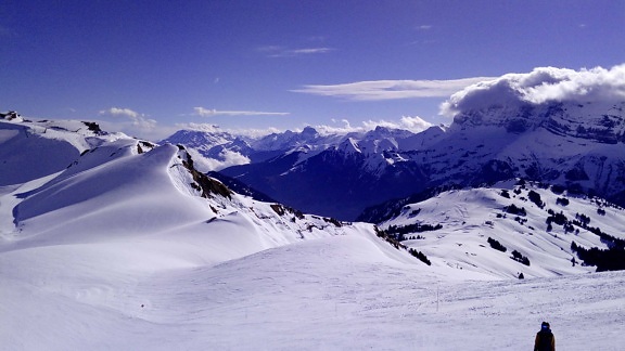 Швейцария, планински връх, синьо небе, студ, планина, зима, сняг, ледник