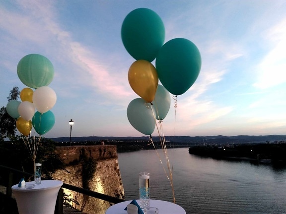 sărbătoare, decorare, Dunăre, cer, balon, colorat, apă