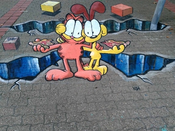 graffiti, cartoon, illustration, street, urban, pavement, wall, chalk, ground