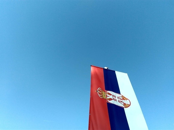 патриотизъм, знаме на Сърбия, небе, флаг, емблема, вятър, Открит