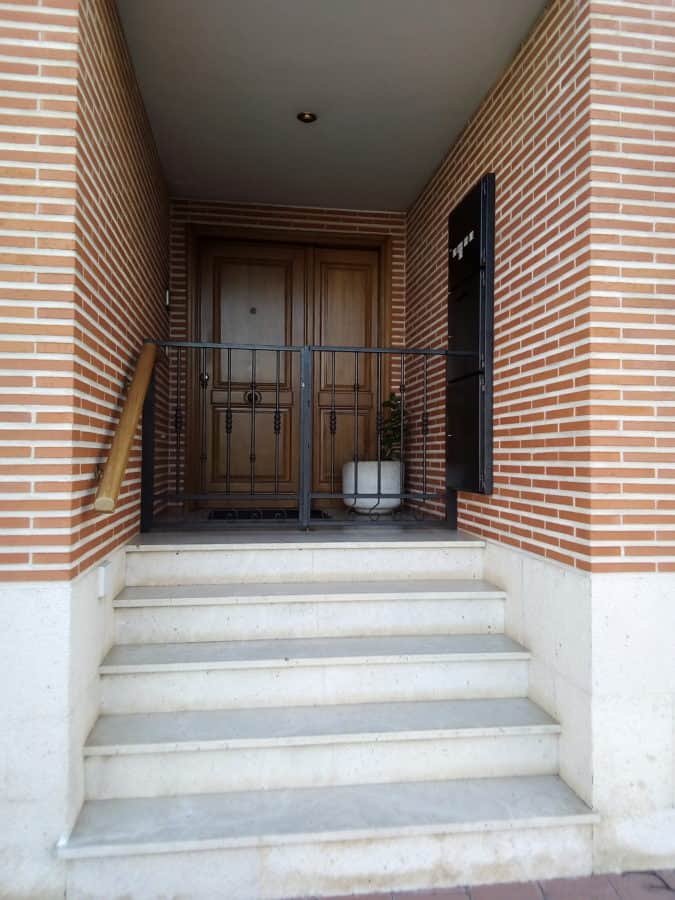 porte d'entrée, mur de briques, rue, extérieur, escalier, urbain