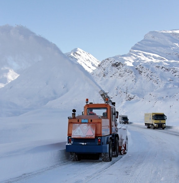 bjerg, lastbil, kold, vinter, sne, køretøj, landskab