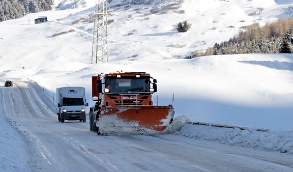 камион, път, замръзнал, сняг, зима, лед, скреж, студ, превозно средство