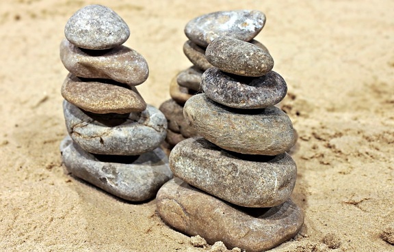 kamień, piasek, równowaga, natura, tekstura, plaża